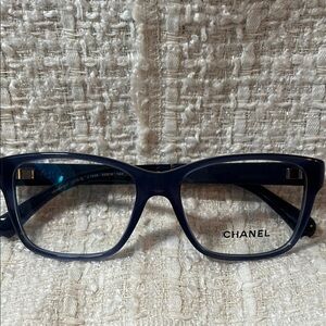 Authentic CHANEL Blue glasses with leather on temples 3310-q c.1509 size 52-16